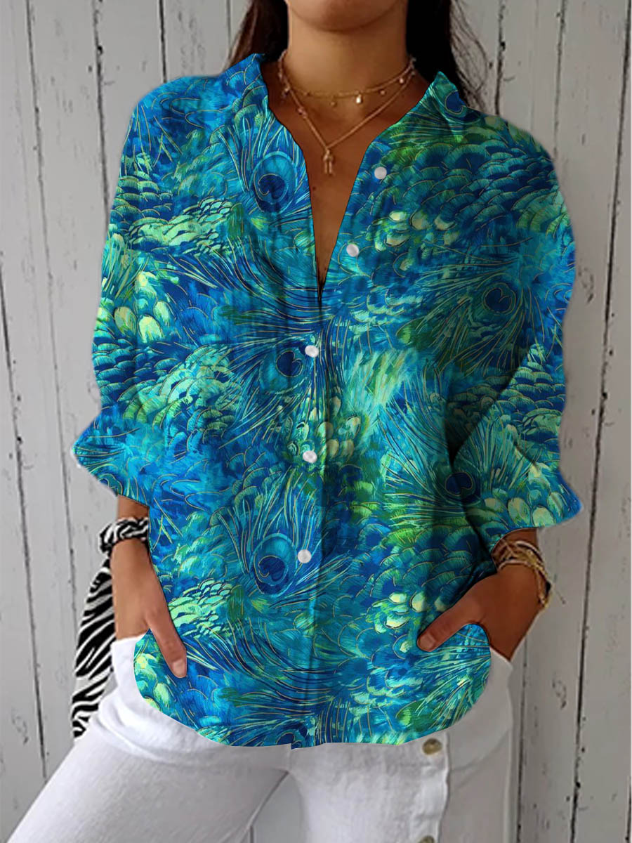 Jonquil | Peacock Print Button Front Blouse