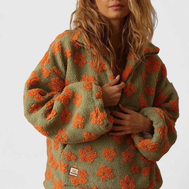 Delysanne | Bold Floral Half-Zip Sweater
