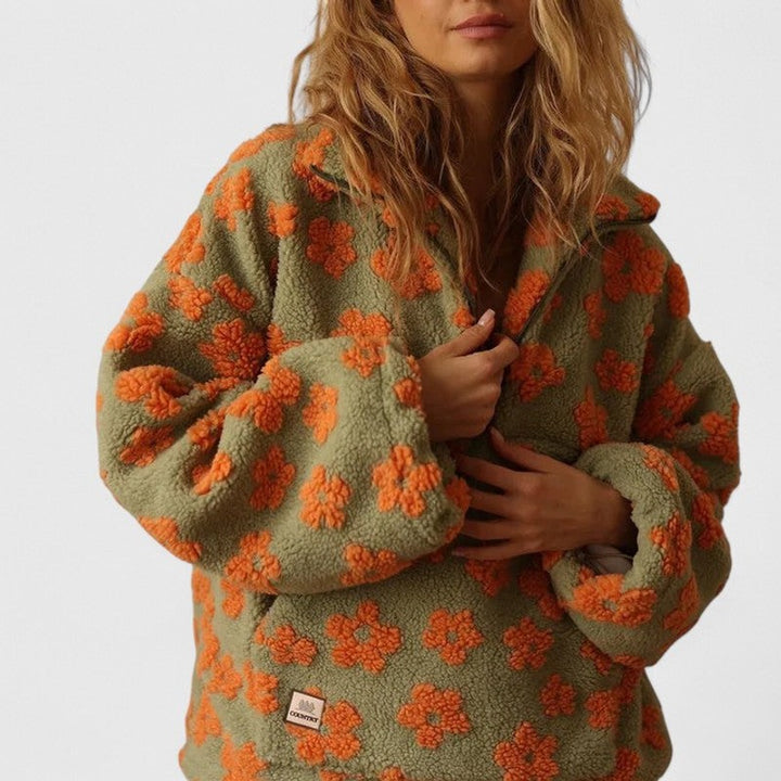 Delysanne | Bold Floral Half-Zip Sweater