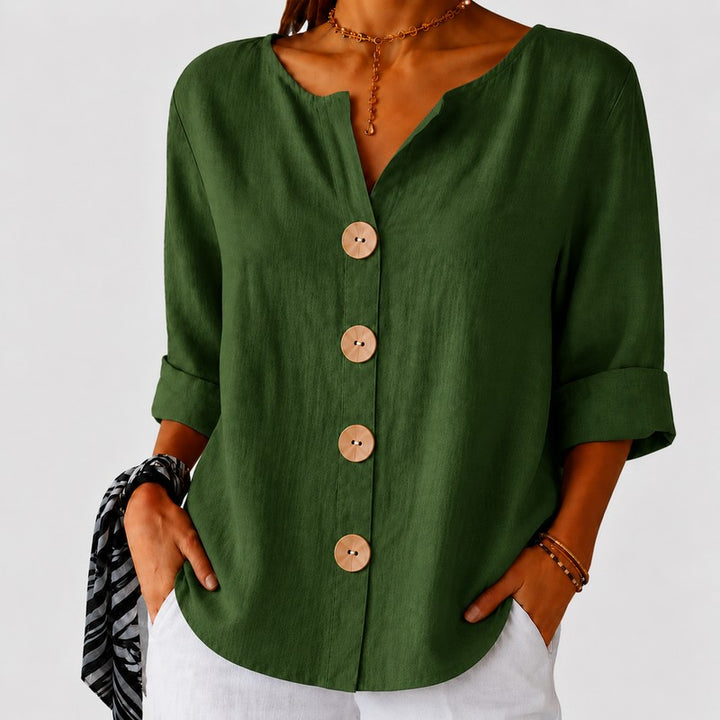 Amira | Relaxed V-Neck Button-Down Blouse