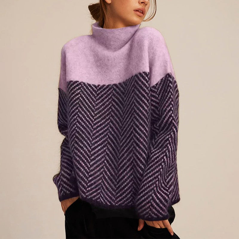 Claire | Two-Tone Knit Turtleneck Sweater