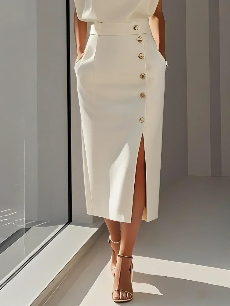 Nina | Sleeveless Side Button Midi