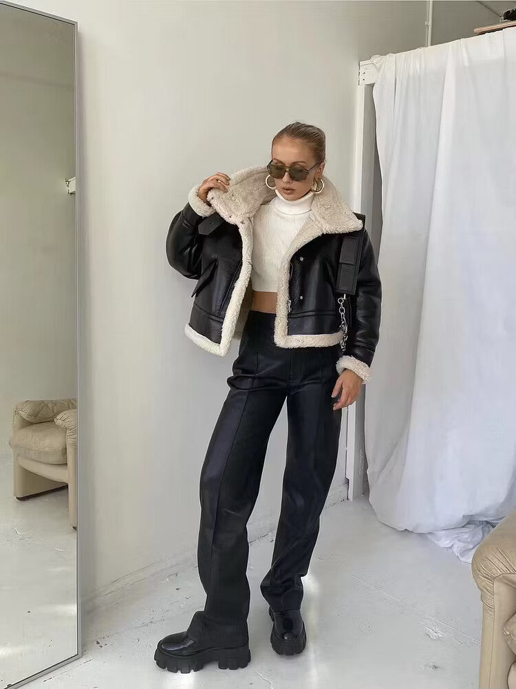 Audrina | Women's Faux Shearling Moto Jacket