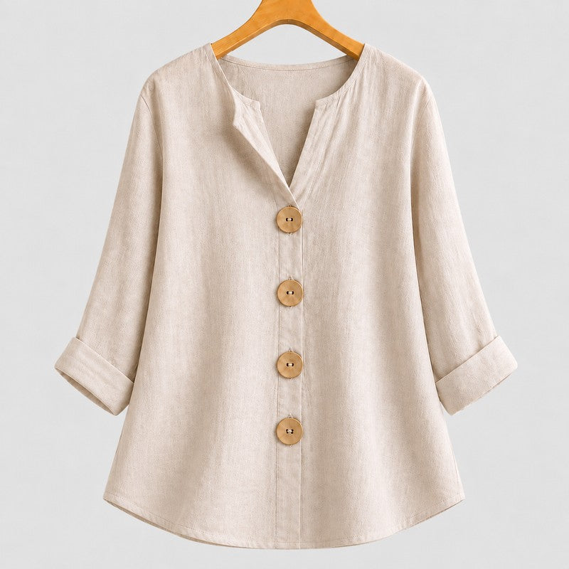 Amira | Relaxed V-Neck Button-Down Blouse