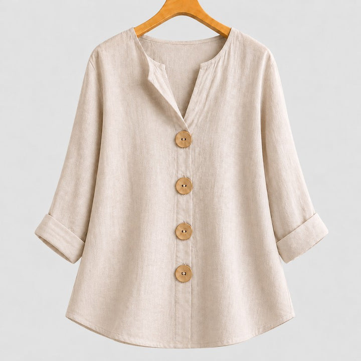 Amira | Relaxed V-Neck Button-Down Blouse