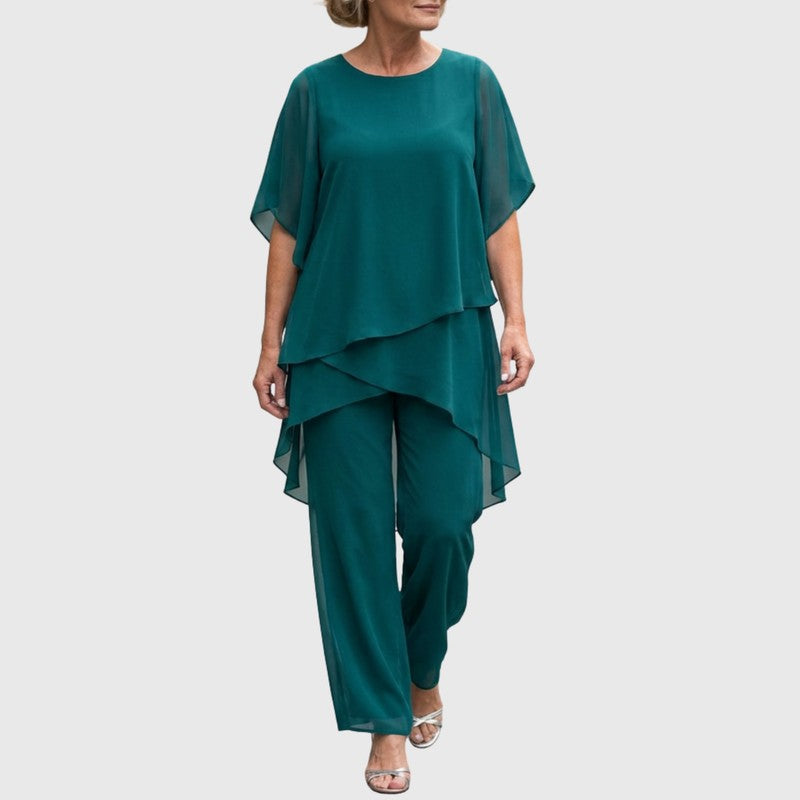 Serena | Draped Layered Top & Palazzo Trousers Set