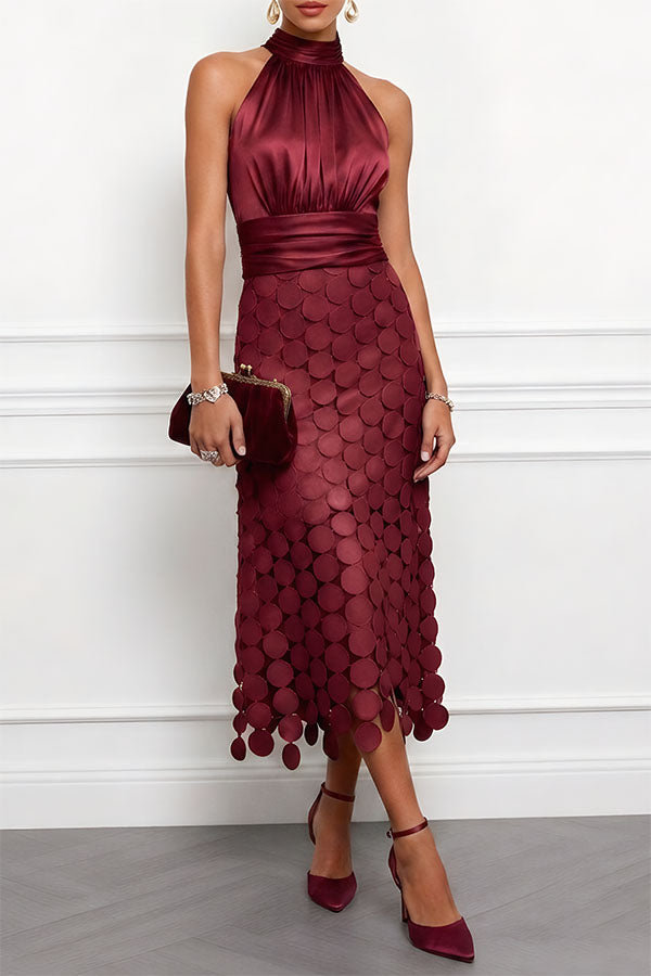 Clover | Textured Halter Neck Midi Dress