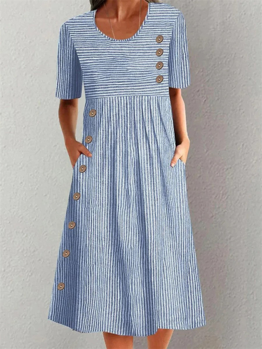 Tamara | Striped Button-Detail Midi Dress