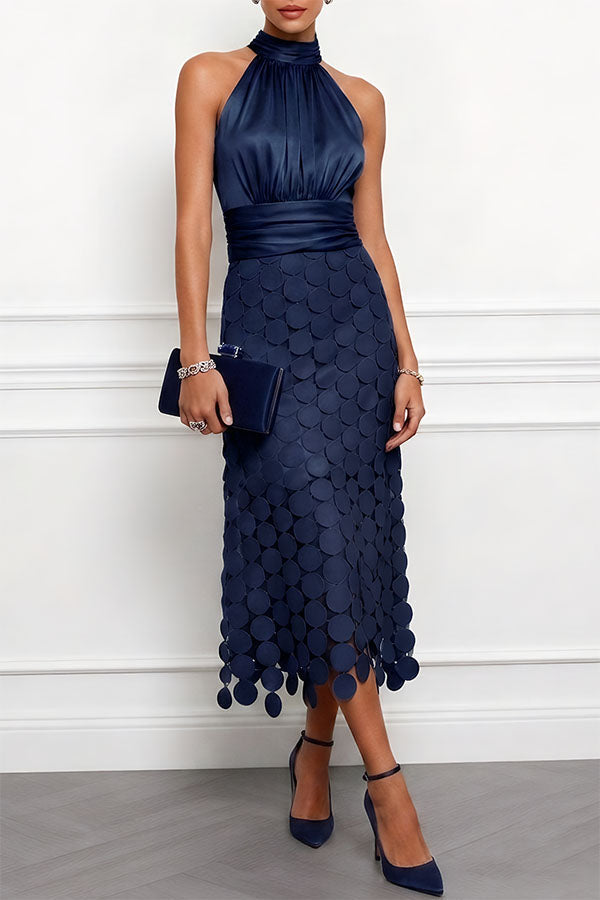 Clover | Textured Halter Neck Midi Dress