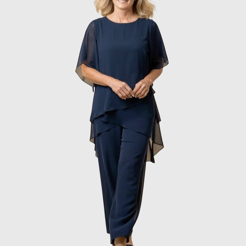 Serena | Draped Layered Top & Palazzo Trousers Set