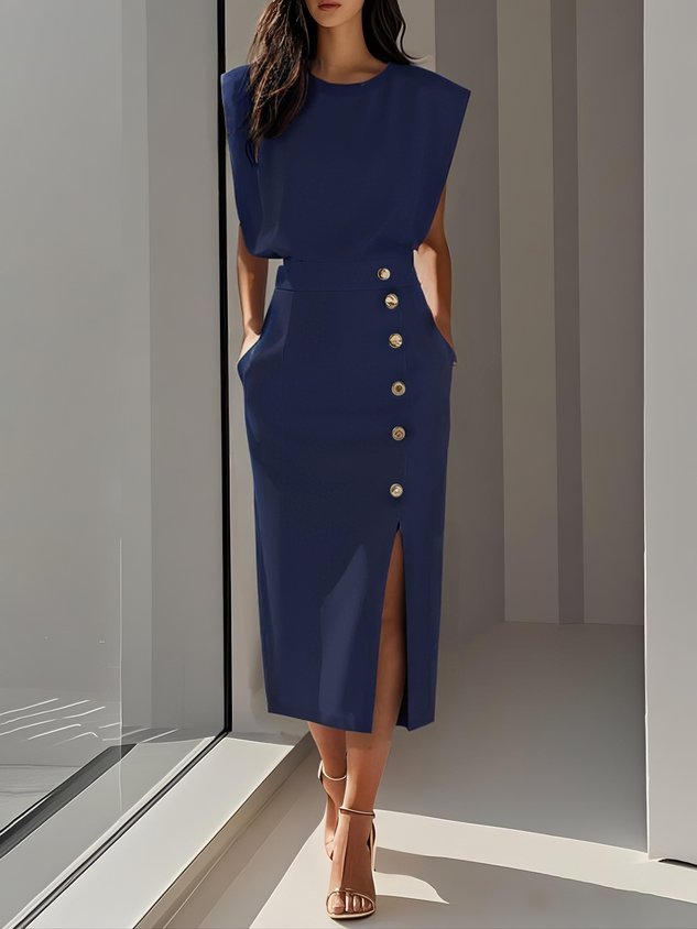 Nina | Sleeveless Side Button Midi
