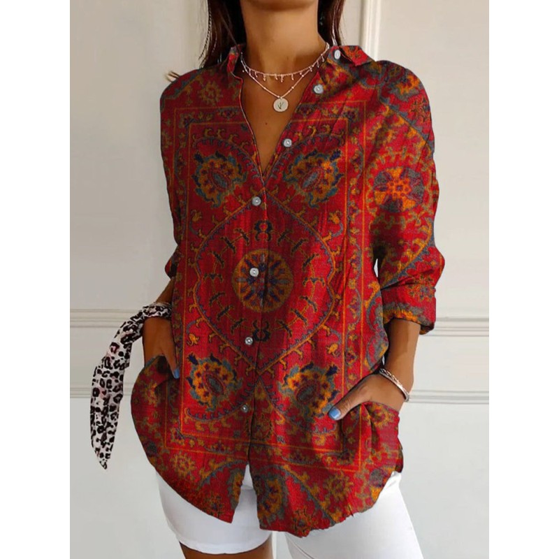 Women Shirt | Retro Medallion Print Shirt