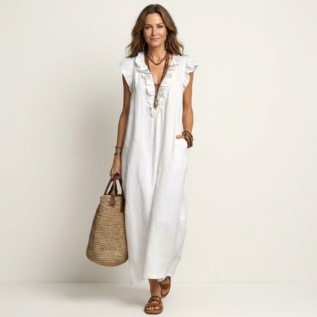 Morwenna | Ruffled V-Neck Maxi Dress