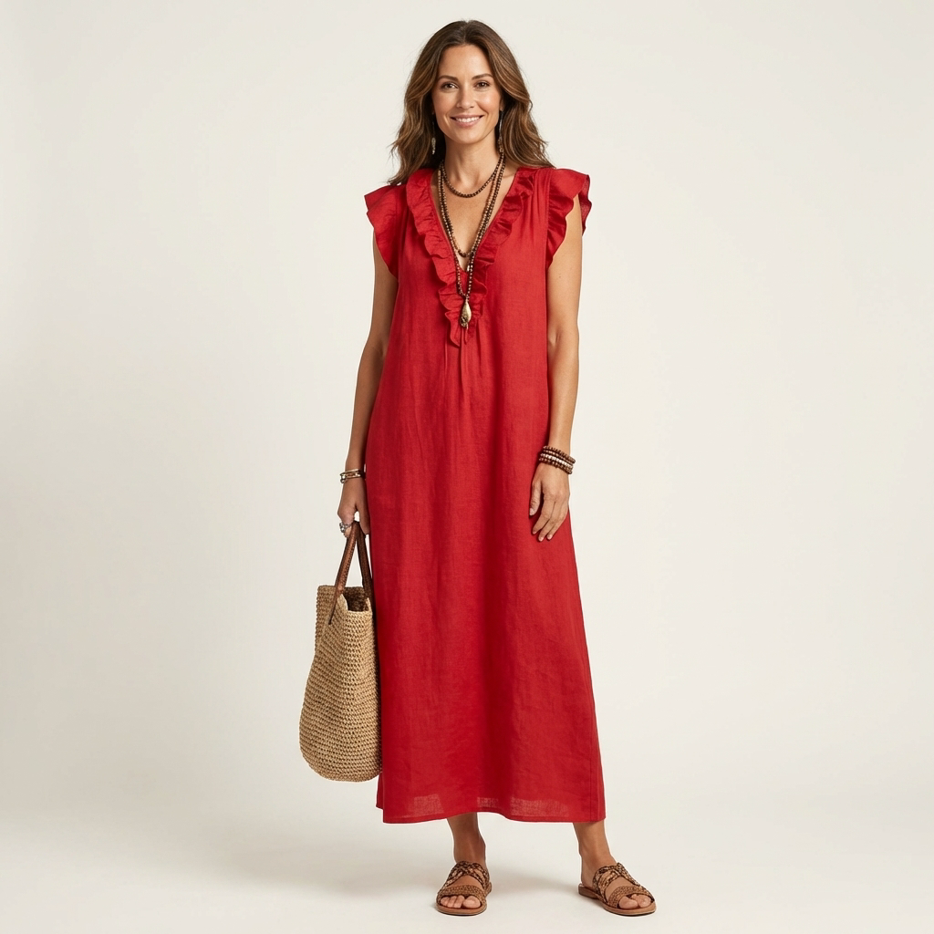 Morwenna | Ruffled V-Neck Maxi Dress