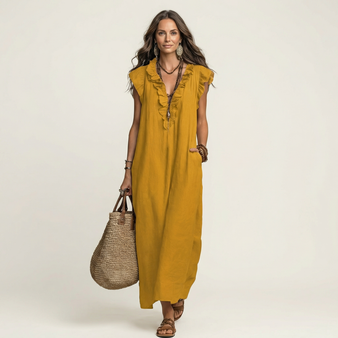 Morwenna | Ruffled V-Neck Maxi Dress
