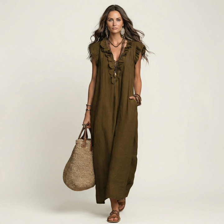 Morwenna | Ruffled V-Neck Maxi Dress