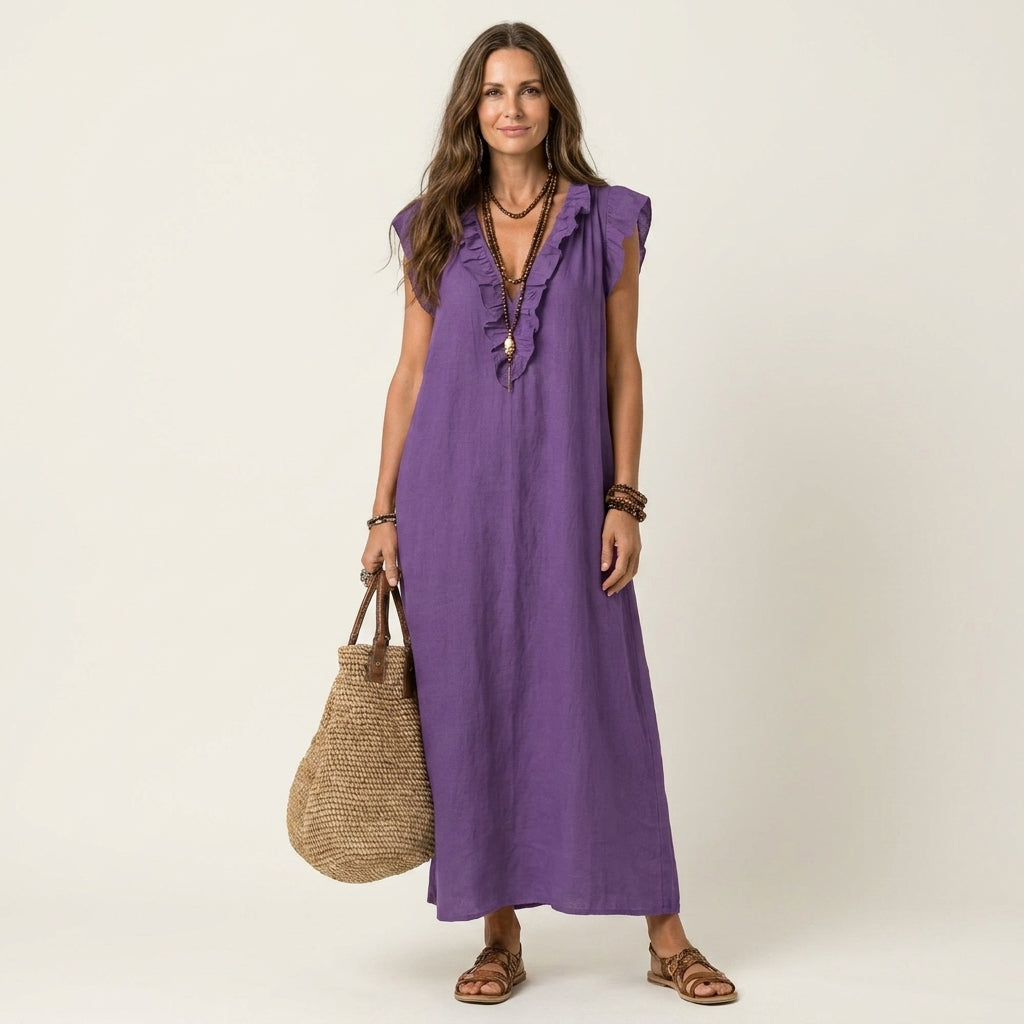 Morwenna | Ruffled V-Neck Maxi Dress