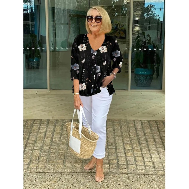 Joanne | V-Neck Printed Button Tunic Top