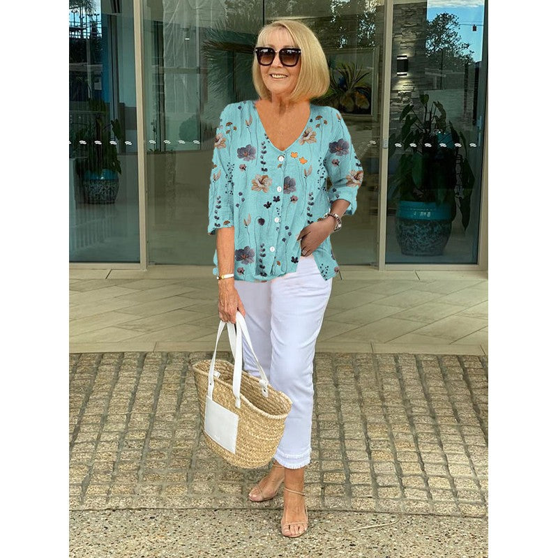 Joanne | V-Neck Printed Button Tunic Top