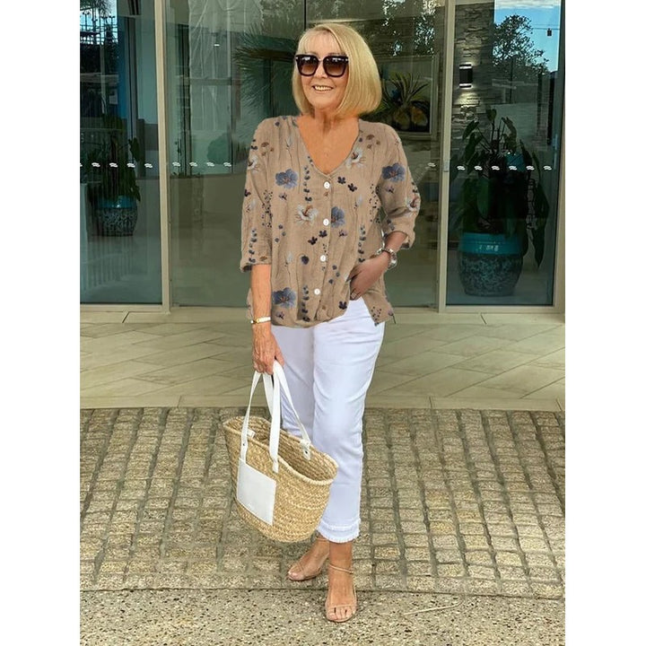 Joanne | V-Neck Printed Button Tunic Top