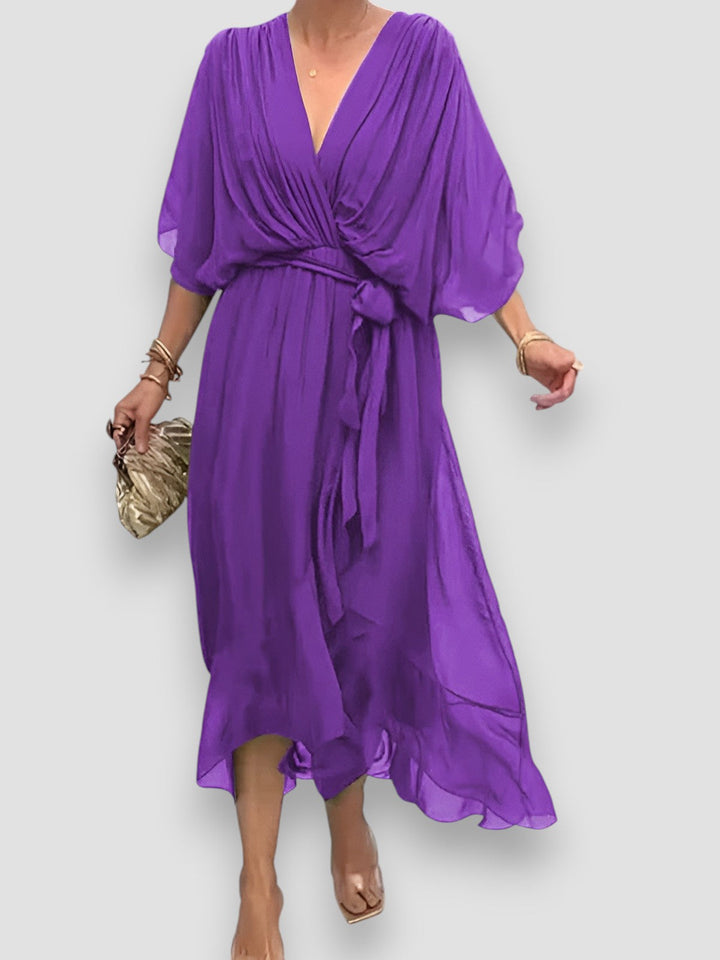Myla | Draped V-Neck Midi Dress