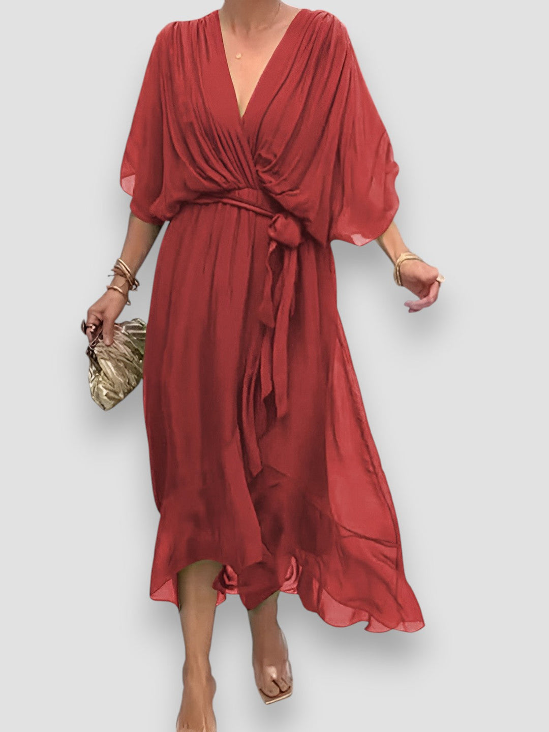 Myla | Draped V-Neck Midi Dress