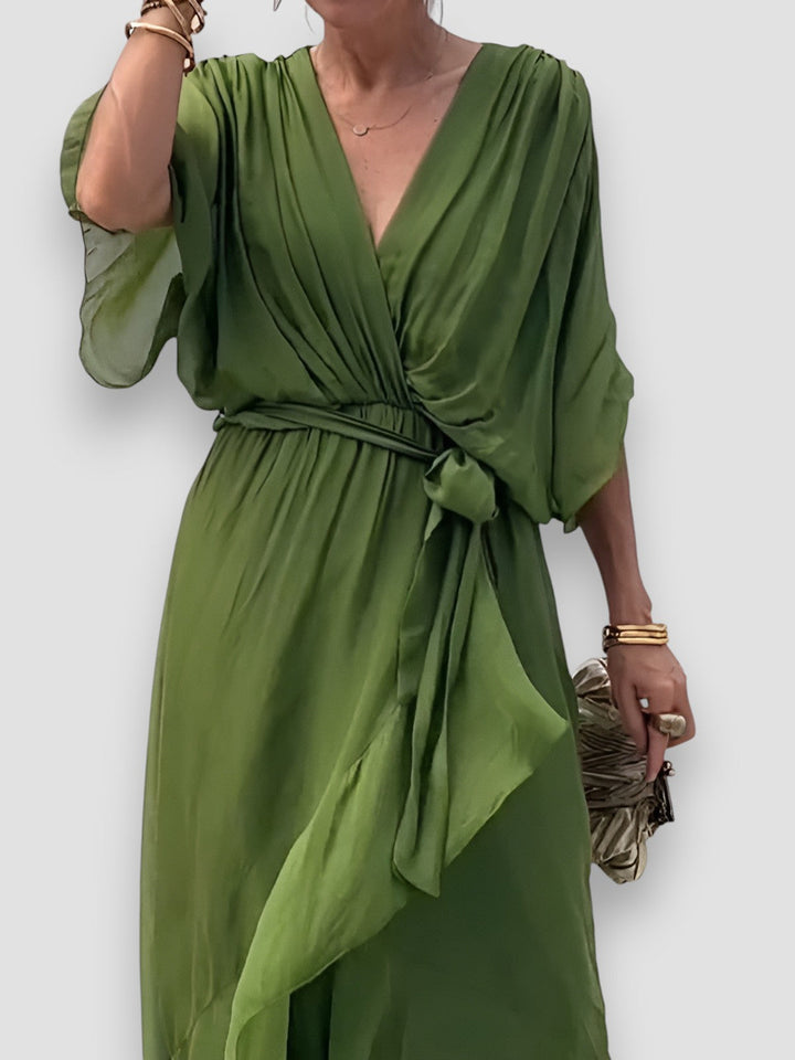 Myla | Draped V-Neck Midi Dress