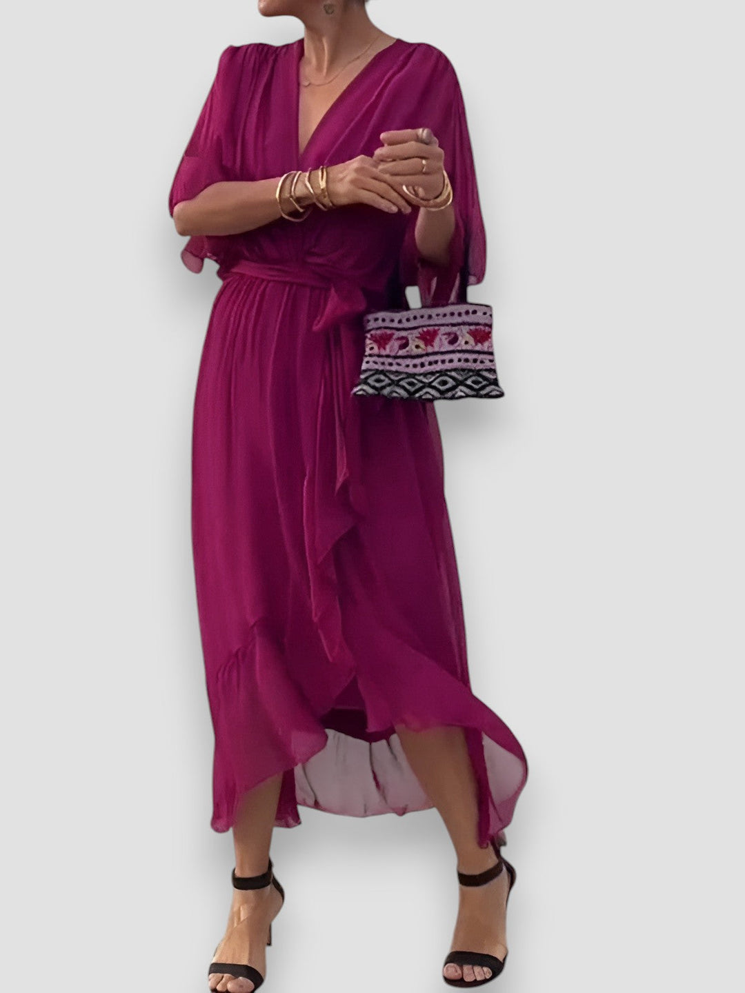 Myla | Draped V-Neck Midi Dress
