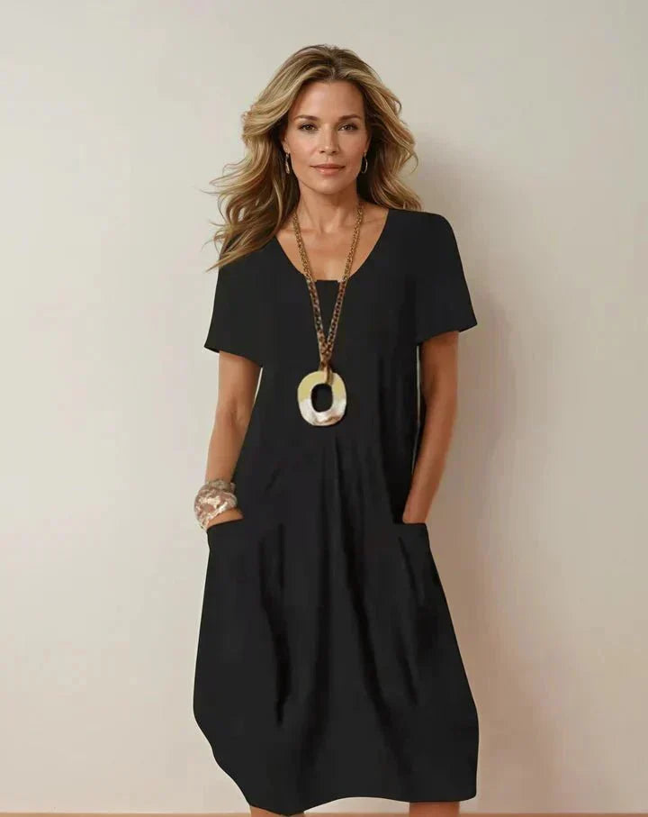 Elsie | Short Sleeve Pocket Midi Dress