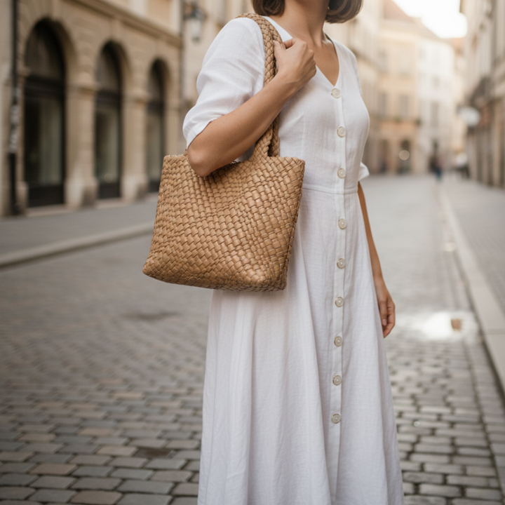 Avery | Women's Woven Leather Tote Bag