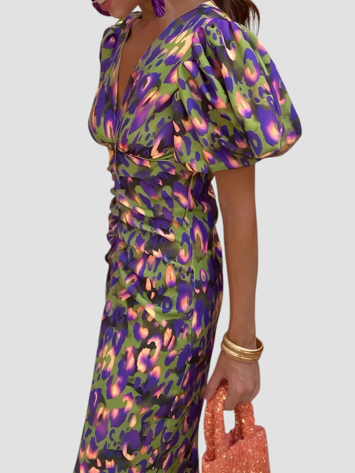 Rosie | Abstract Puff Sleeve Midi Dress