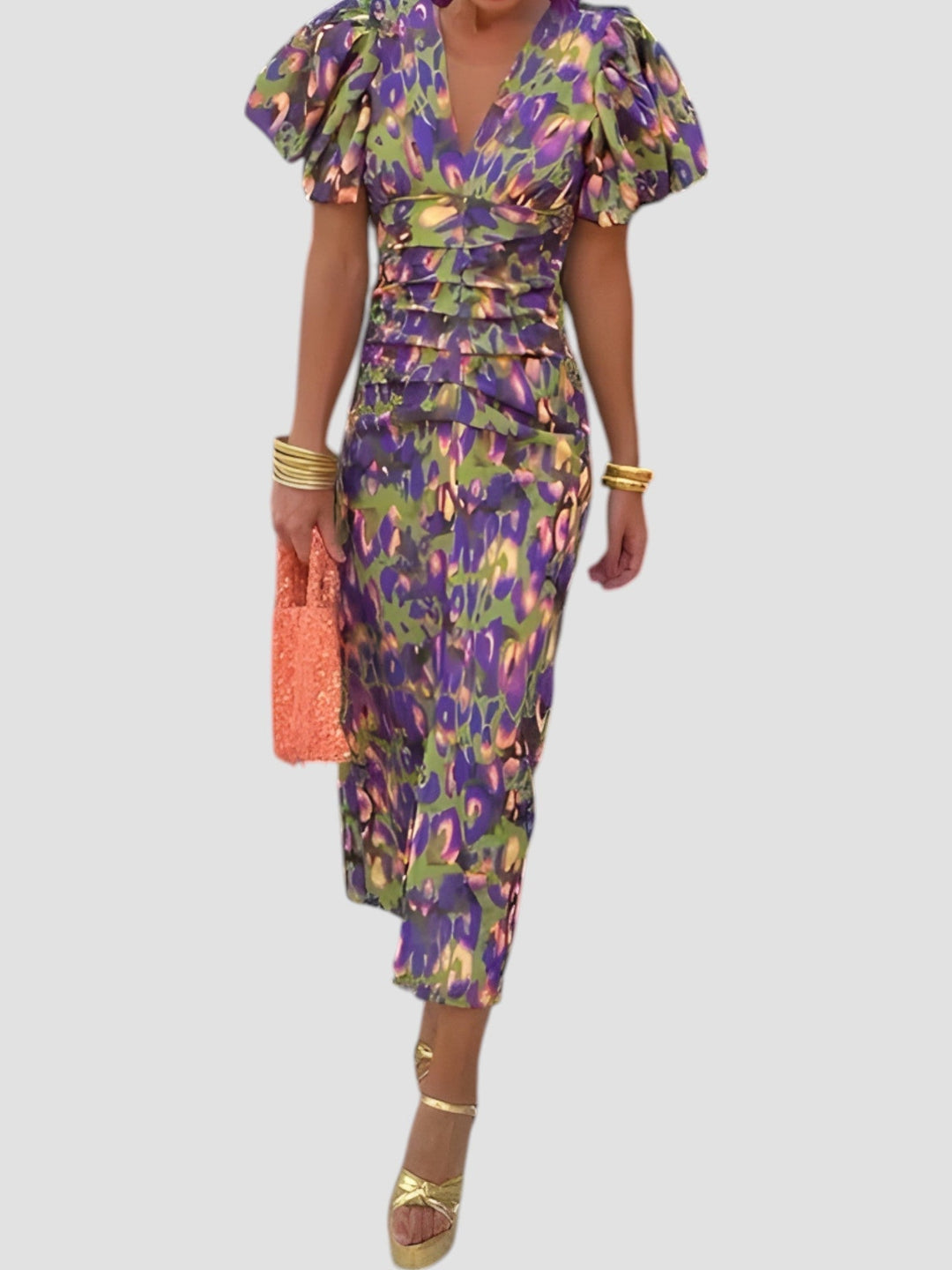 Rosie | Abstract Puff Sleeve Midi Dress