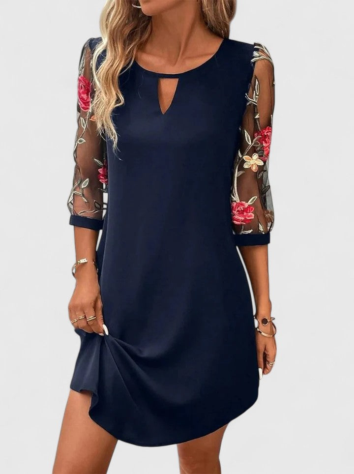 Vivienne | Women's Embroidered Mesh Sleeve Shift Dress
