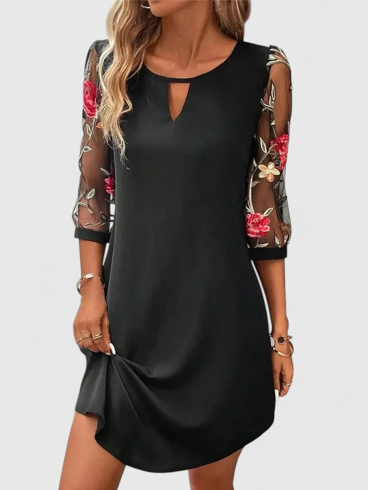 Vivienne | Women's Embroidered Mesh Sleeve Shift Dress
