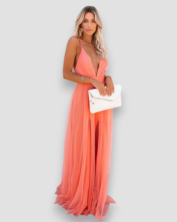 Tabitha | Plunging Mesh Maxi Dress