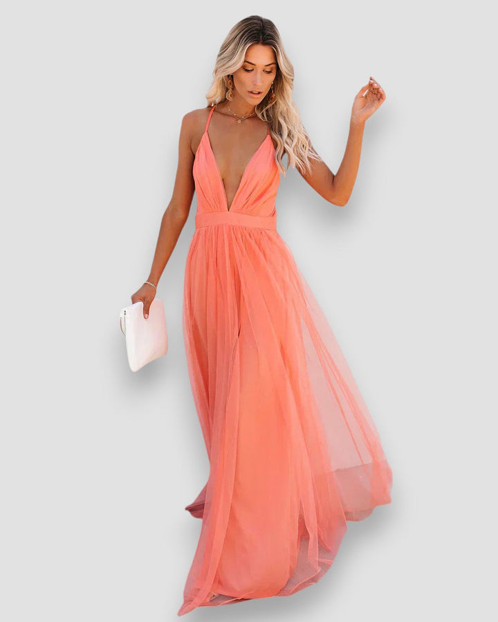Tabitha | Plunging Mesh Maxi Dress