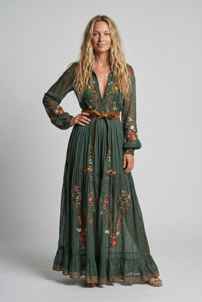 Dakota | Embroidered V Neck Maxi