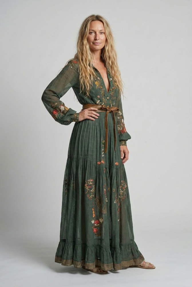 Dakota | Embroidered V Neck Maxi