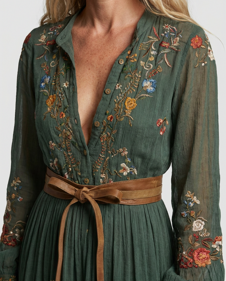 Dakota | Embroidered V Neck Maxi