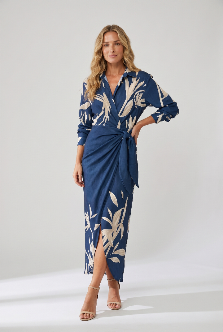 Esther | Leaf Print Maxi Wrap V-Neck