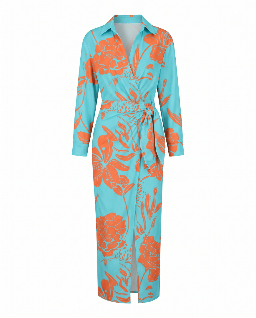Esther | Leaf Print Maxi Wrap V-Neck