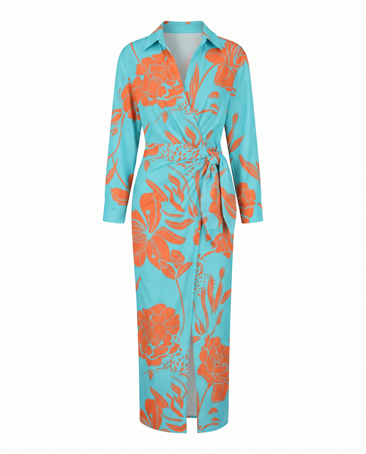 Esther | Leaf Print Maxi Wrap V-Neck