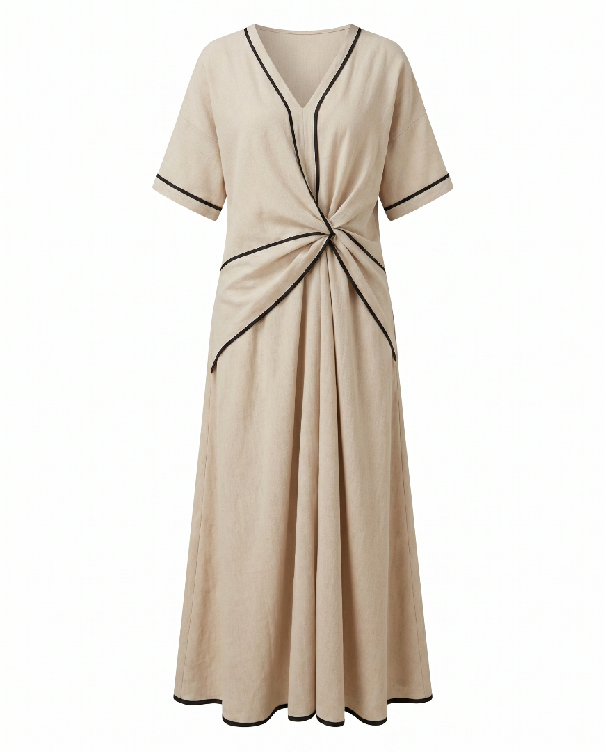 Cassandra | Twist Front Maxi V-Neck Trim
