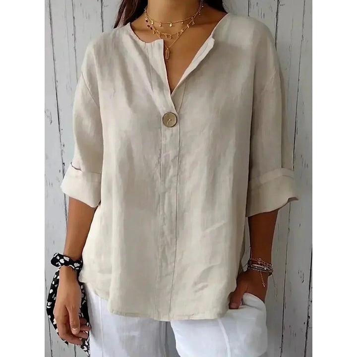Zamma | Relaxed V-Neck Linen Blouse
